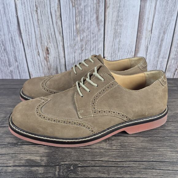 Johnston & Murphy Wingtip Oxford Tan Suede Dress Shoes Men's Sz 9.5 M (GUC)